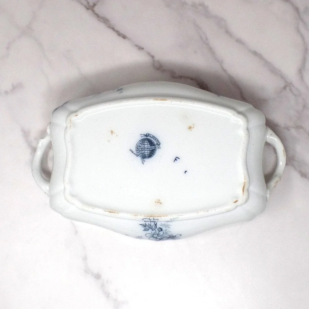 Antique Alfred Meakin Ironstone Transferware Covered Vegetable Dish, Blossom